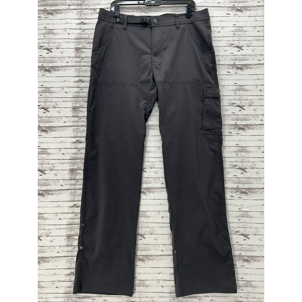Prana Pants Mens 34x33 Dark Gray Zion Cargo Belted Nylon Stretch Hiking Outdoors
